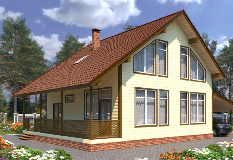 Проект каркасного дома КР196. Фасад 1