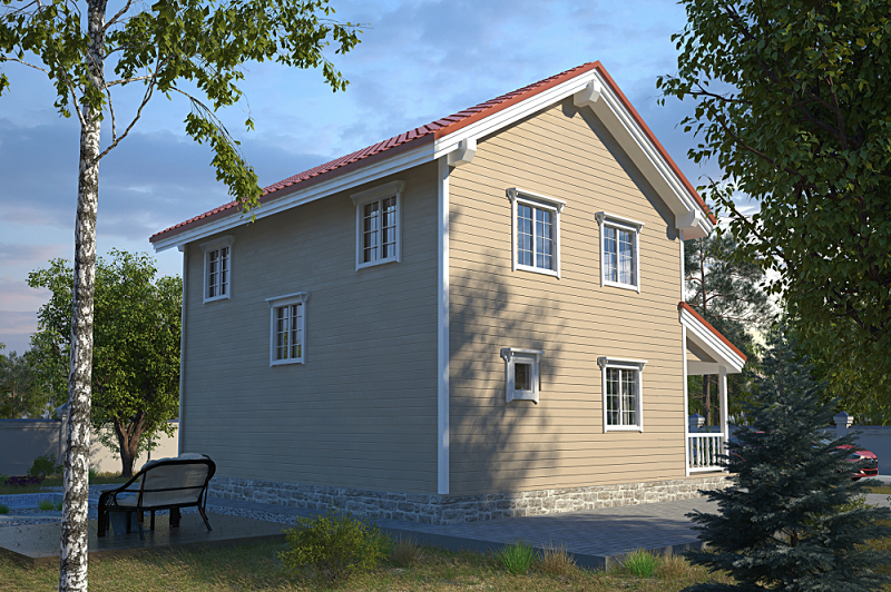 Проект каркасного дома КР144-1. Фасад 3