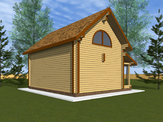Проект двухэтажного деревянного дома с мансардой КБ101-2. Фасад 2