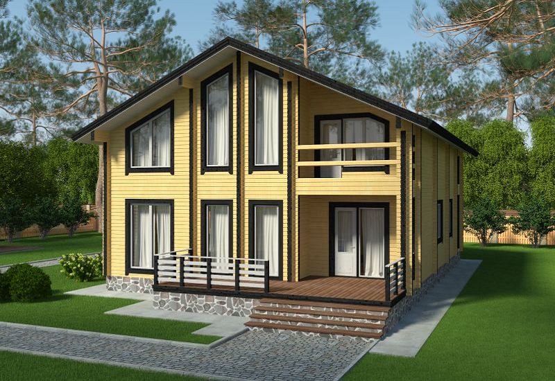 Проект дома из клееного бруса КБ253. Фасад 2