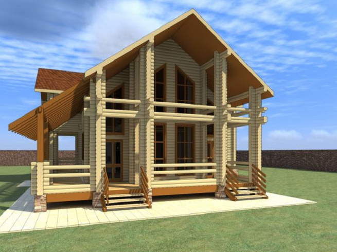 Проект двухэтажного деревянного дома КБ319. Фасад 2