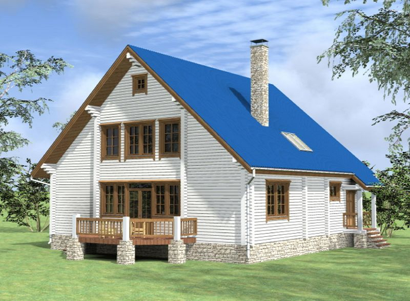 Проект дома из клееного бруса КБ227-1. Фасад 2