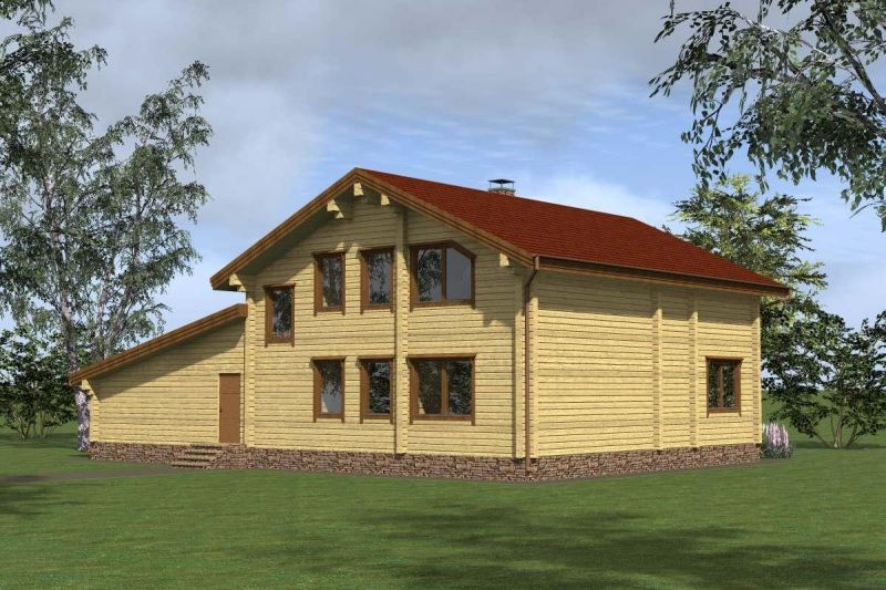 Проект дома с гаражом из клееного бруса КБ331. Фасад 3