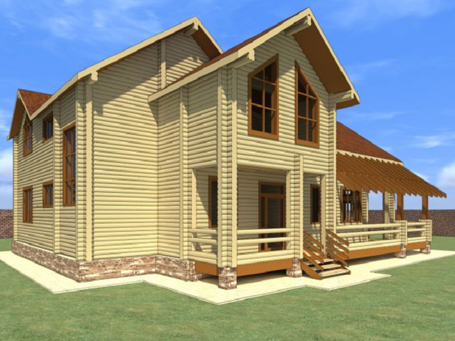 Проект двухэтажного деревянного дома КБ319. Фасад 3
