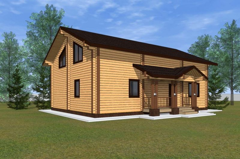 Проект дома из клееного бруса КБ226. Фасад 3