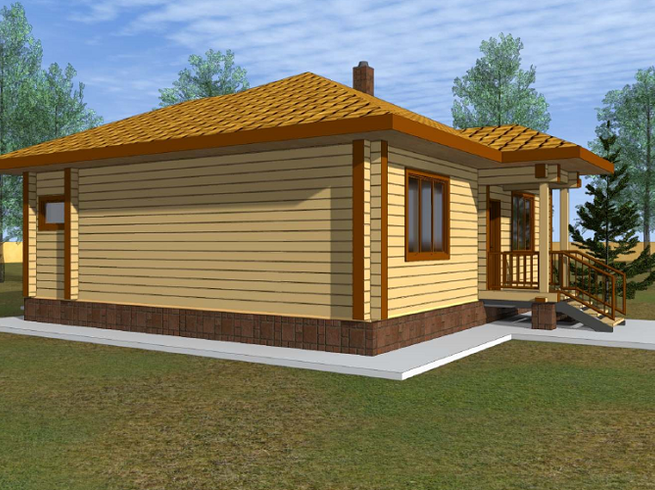 Проект одноэтажного деревянного дома КБ74-1. Фасад 4