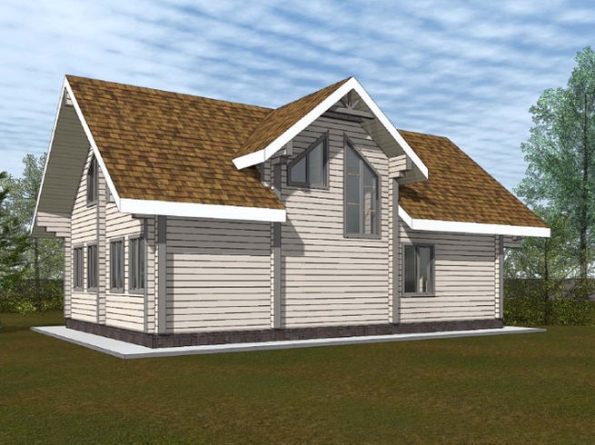 Проект деревянного дома из клееного бруса КБ164-2 с верандой. Фасад 4