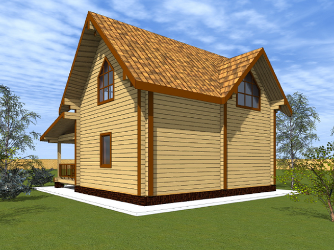 Проект двухэтажного деревянного дома КБ92. Фасад 4