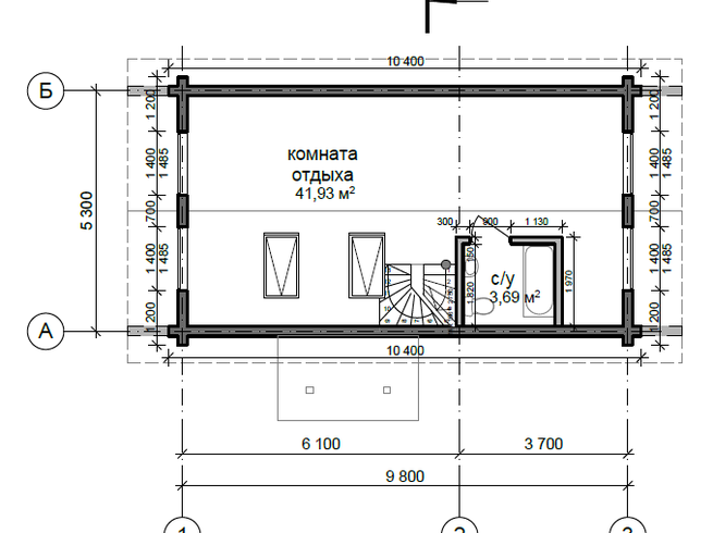 Проект двухэтажной бани КББ92-1. План 2 этажа